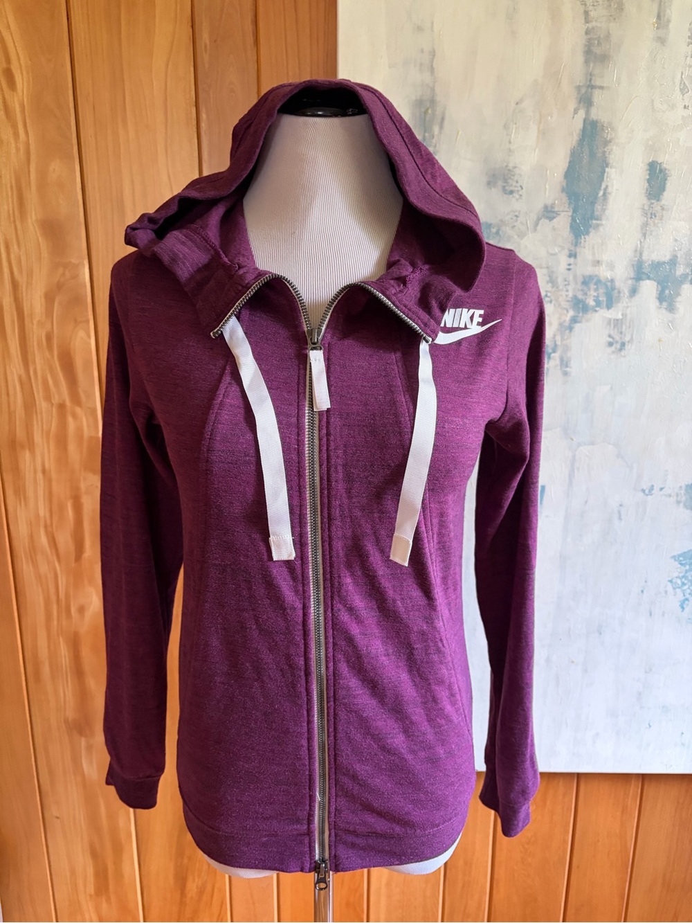 Nike Gym Vintage Full-Zip Hoodie Plum / Burgundy & White. Sz. XS. Front Pockets